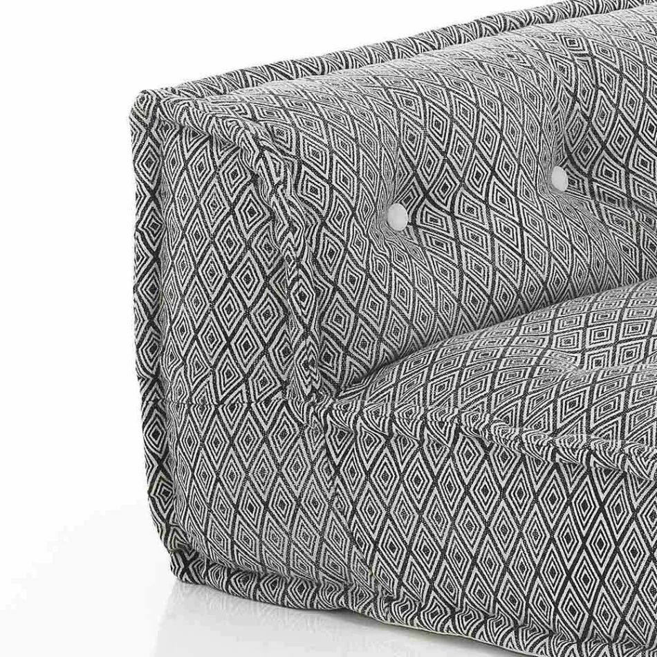 Sofá étnico acolchado de dos plazas en tela patchwork y madera - Fibra Viadurini