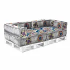 Sofá étnico acolchado de dos plazas en tela patchwork y madera - Fibra Viadurini