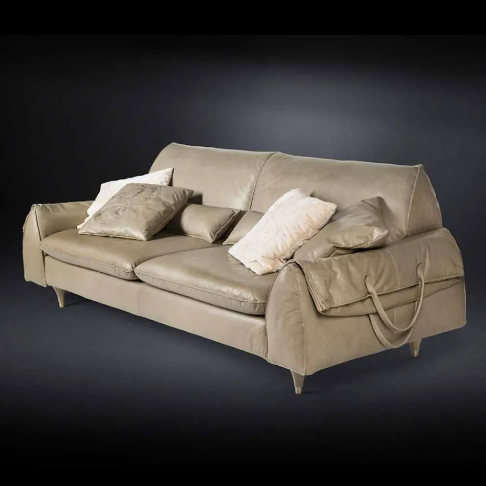 madera maciza y sofá de cuero con apoyabrazos Eva por objetos Viadurini