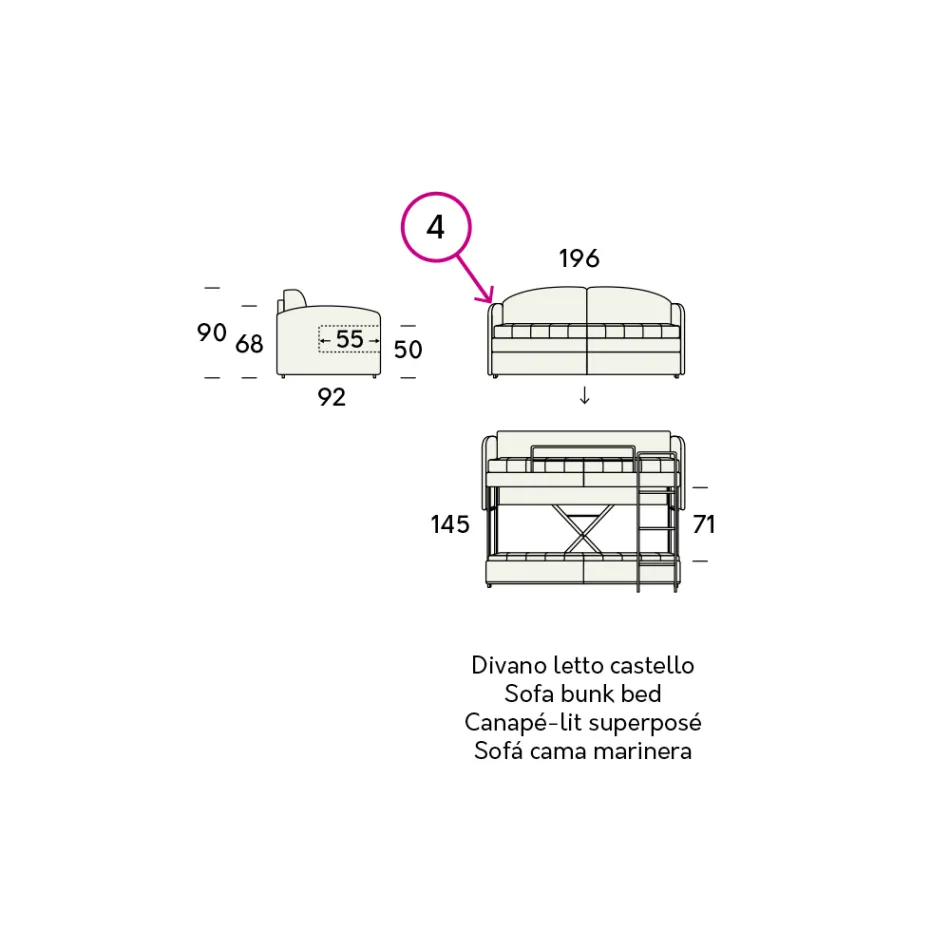 Sofá cama litera moderno de tela marrón Made in Italy - Pont Viadurini