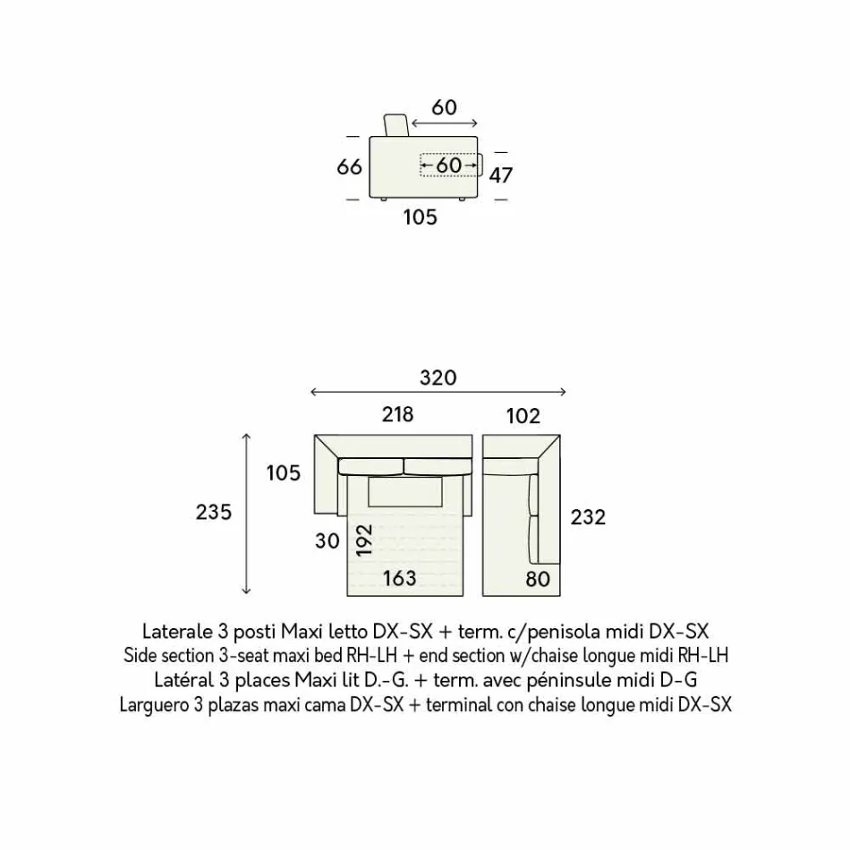 Sofá cama esquinero de diseño en tela beige Made in Italy - Ortensia Viadurini