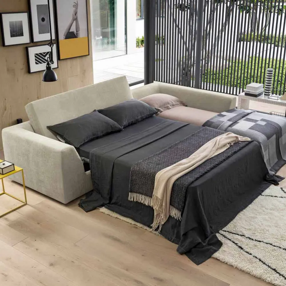 Sofá cama esquinero de diseño en tela beige Made in Italy - Ortensia Viadurini