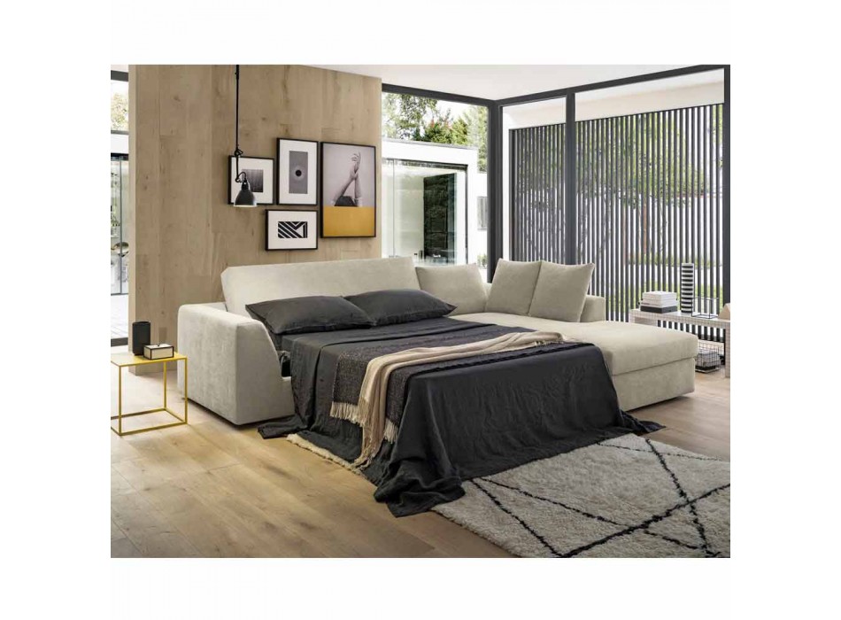 Sofá cama esquinero de diseño en tela beige Made in Italy - Ortensia Viadurini