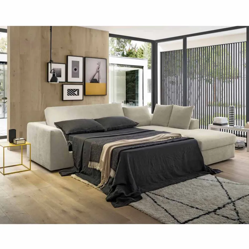 Sofá cama esquinero de diseño en tela beige Made in Italy - Ortensia Viadurini