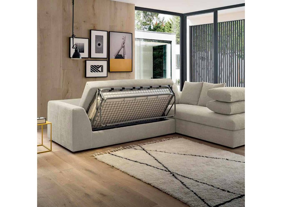Sofá cama esquinero de diseño en tela beige Made in Italy - Ortensia Viadurini