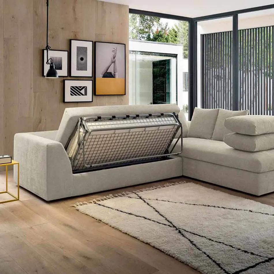 Sofá cama esquinero de diseño en tela beige Made in Italy - Ortensia Viadurini