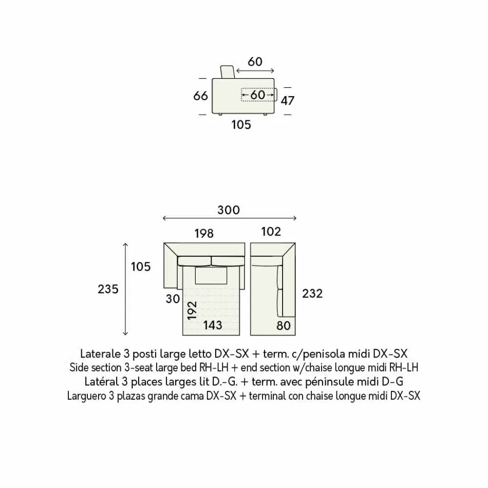 Sofá cama esquinero de diseño en tela beige Made in Italy - Ortensia Viadurini