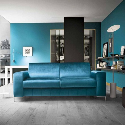 Sofá cama de tela color petróleo con base cromada Made in Italy - Ranuncolo Viadurini