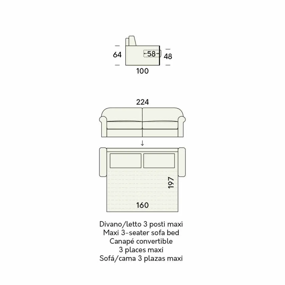 Sofá cama doble en tela de diseño Made in Italy - Anemone Viadurini