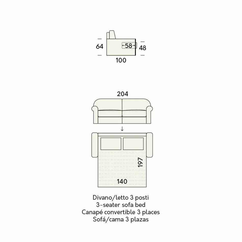 Sofá cama doble en tela de diseño Made in Italy - Anemone Viadurini