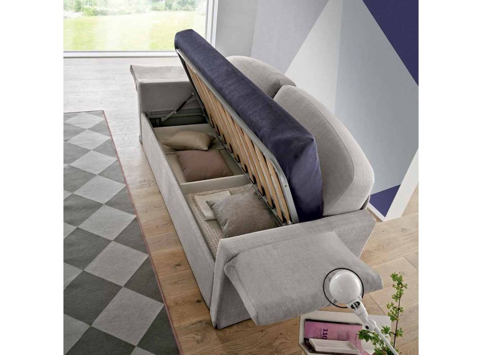 Sofá cama individual con contenedor cubierto de tela Made in Italy - Kayla Viadurini