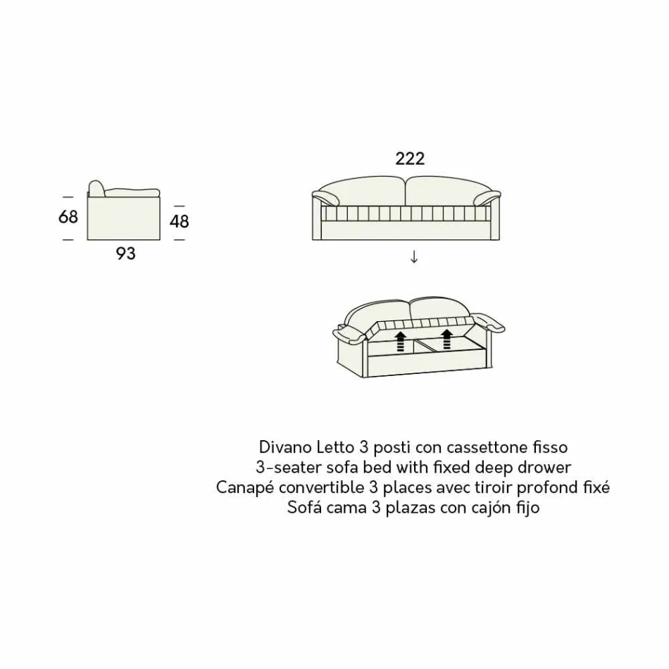 Sofá cama individual con contenedor cubierto de tela Made in Italy - Kayla Viadurini