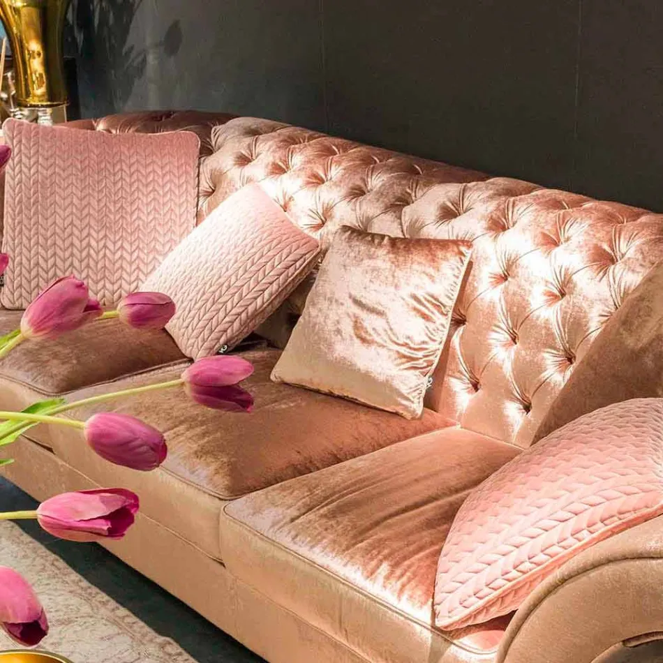 sofá lineal en tela acolchada trabajó clásico Baloo Viadurini