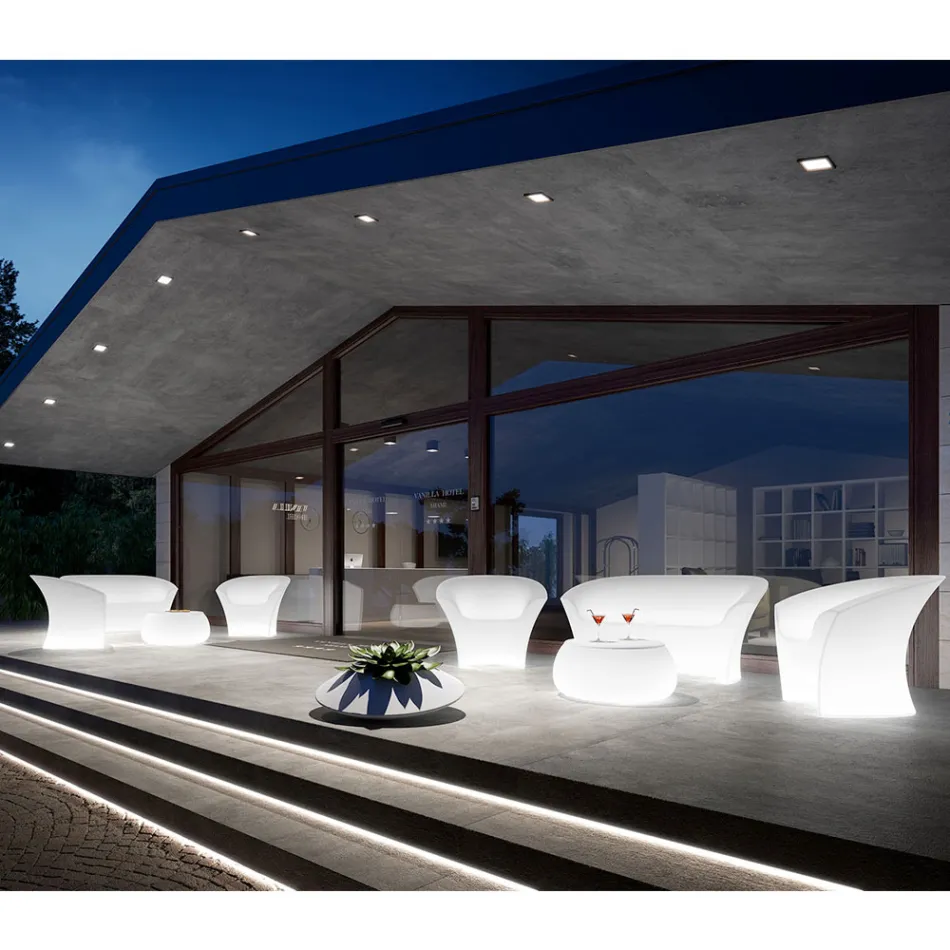 Sofá luminoso de exterior en polietileno con luz LED Made in Italy - Conda Viadurini
