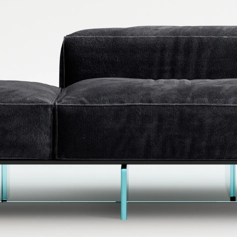 Saphir - Sofá modular moderno con base de cristal, fabricado en Italia. Viadurini