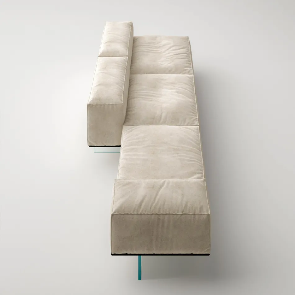 Saphir - Sofá modular moderno con base de cristal, fabricado en Italia. Viadurini