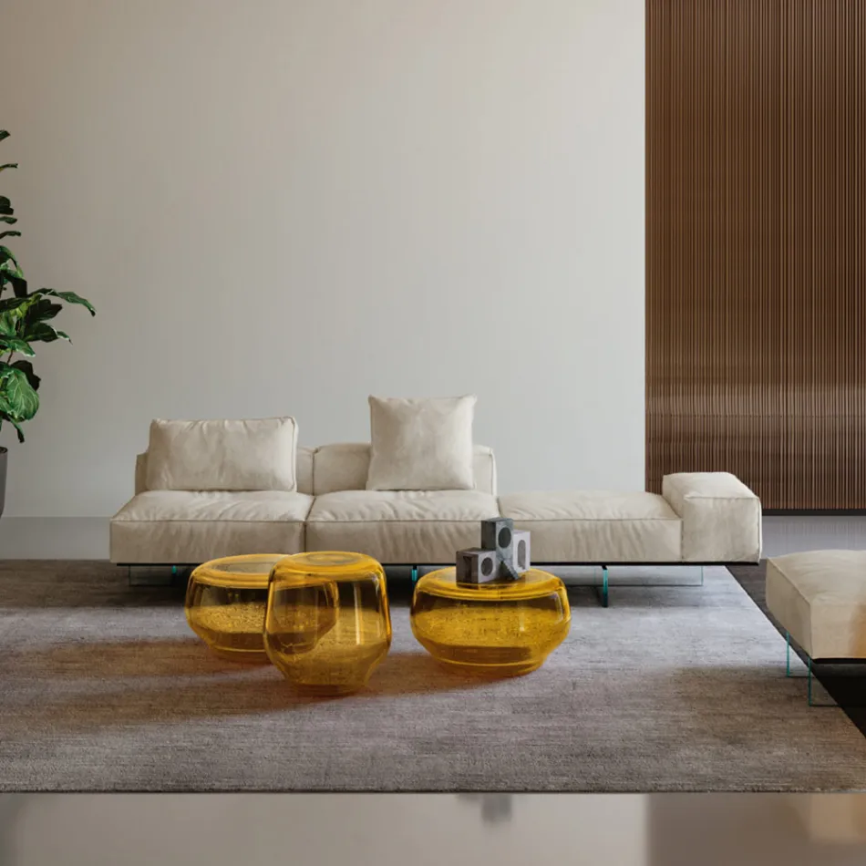 Saphir - Sofá modular moderno con base de cristal, fabricado en Italia. Viadurini