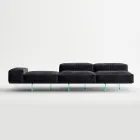 Saphir - Sofá modular moderno con base de cristal, fabricado en Italia. Viadurini