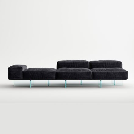 Saphir - Sofá modular moderno con base de cristal, fabricado en Italia. Viadurini