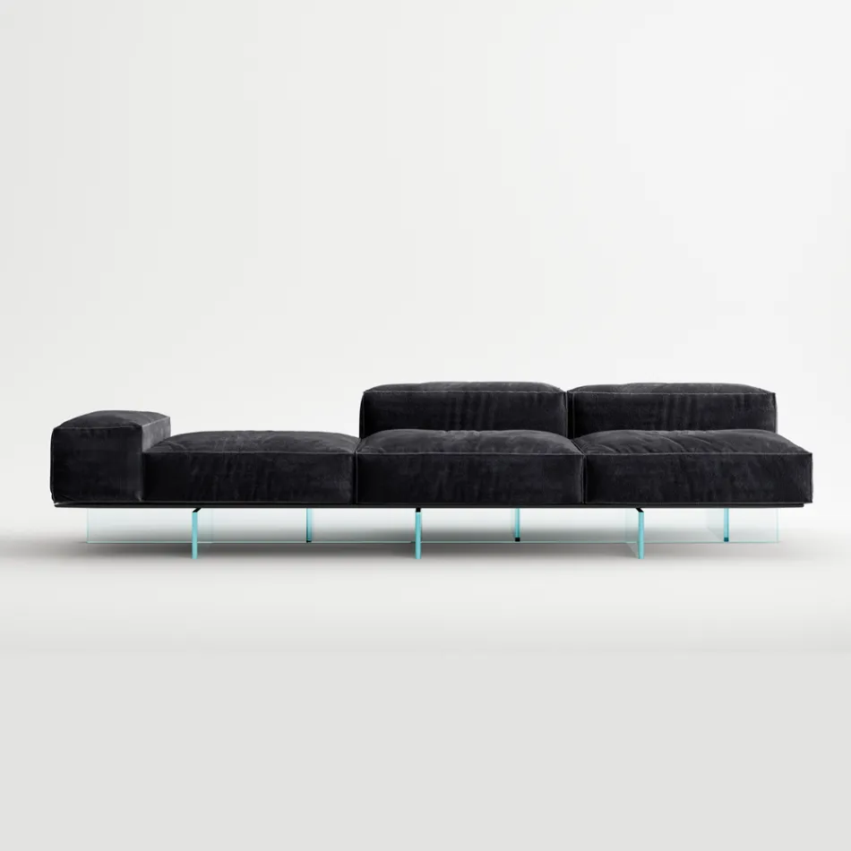 Saphir - Sofá modular moderno con base de cristal, fabricado en Italia. Viadurini