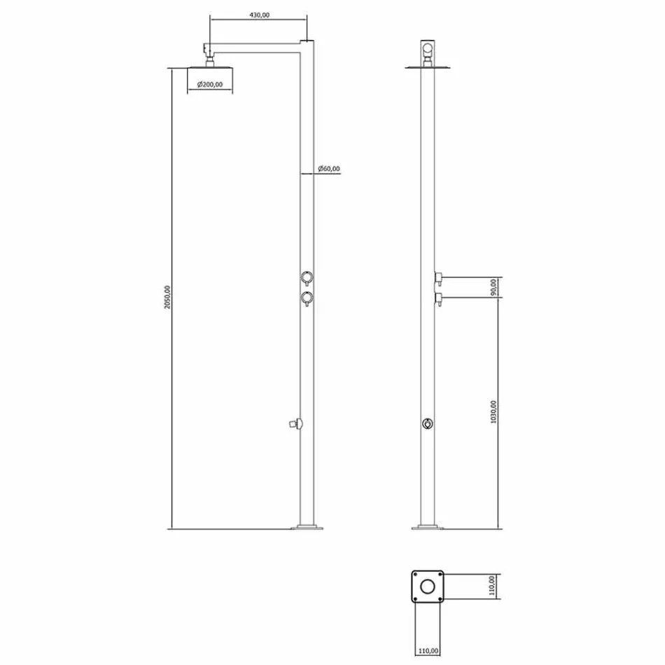 Ducha exterior en acero inoxidable cromado con lavapiés Made in Italy - Modeo Viadurini