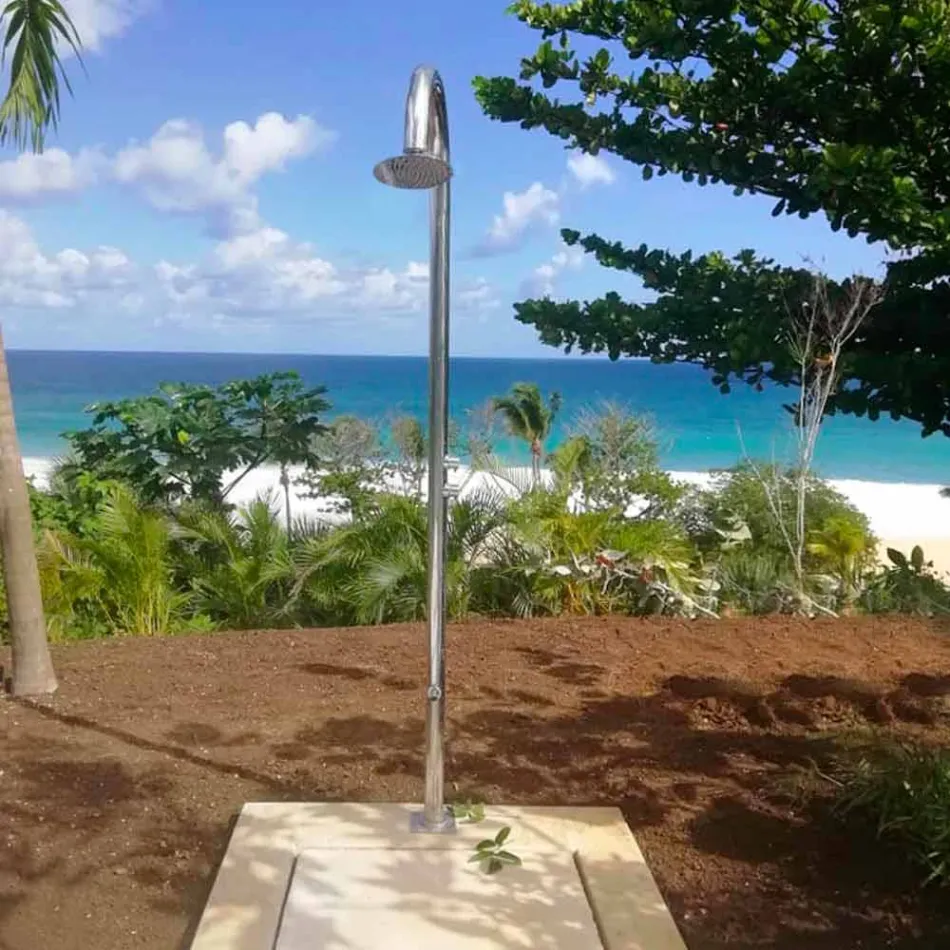 Ducha de jardín de acero inoxidable cromado con lavapiés Made in Italy - Marlen Viadurini