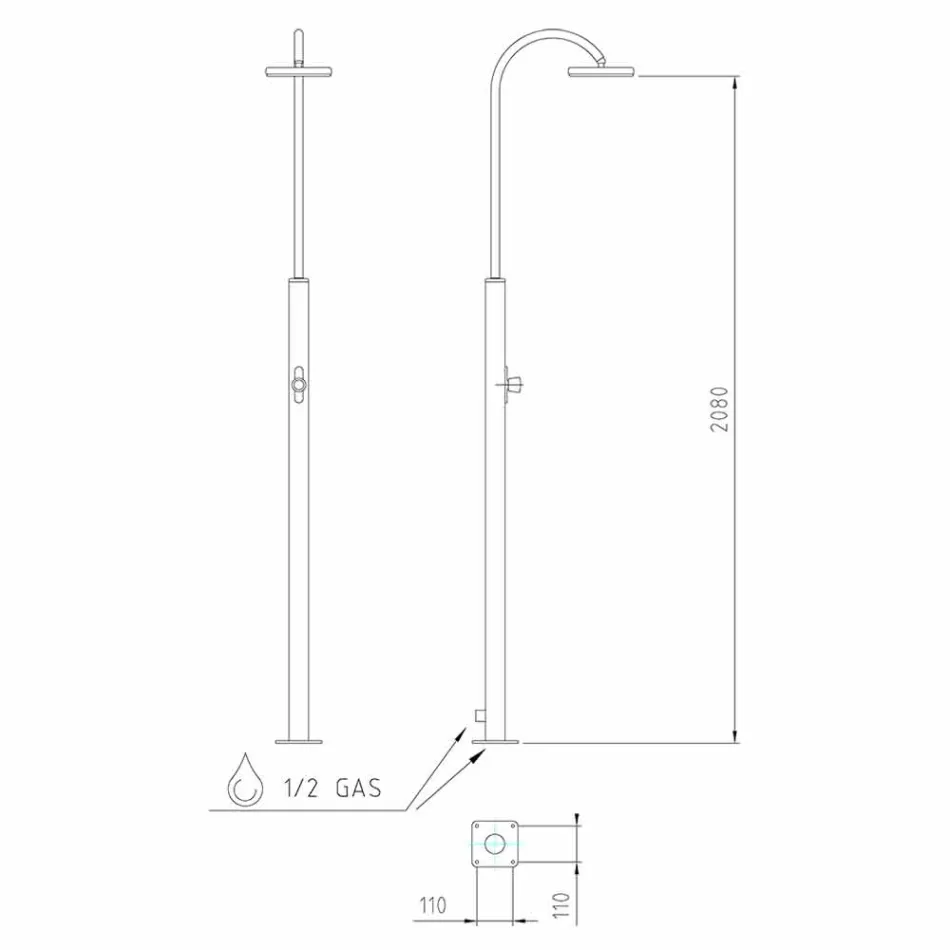 Ducha de jardín de acero inoxidable con cabezal de ducha redondo Made in Italy - Norton Viadurini