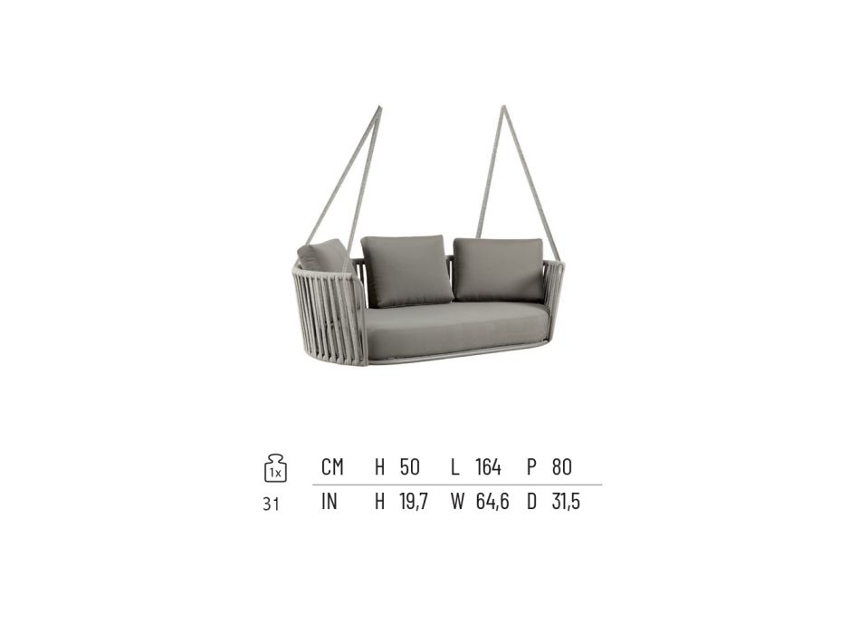 Mecedora de 2 plazas en metal y cuerda con asiento de tela Made in Italy - Mari Viadurini