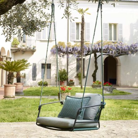 Columpio de jardín con asiento y respaldo en cuerda náutica Made in Italy - Lisafilo Viadurini