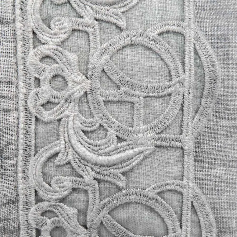 Funda de almohada de cama de lino gris con encaje italiano de lujo Sinergia - Stego Viadurini