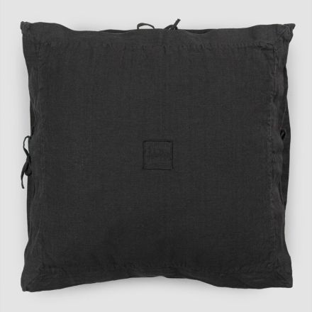 Funda de almohada cuadrada de lino negro pesado y cordones Made in Italy - Matero Viadurini