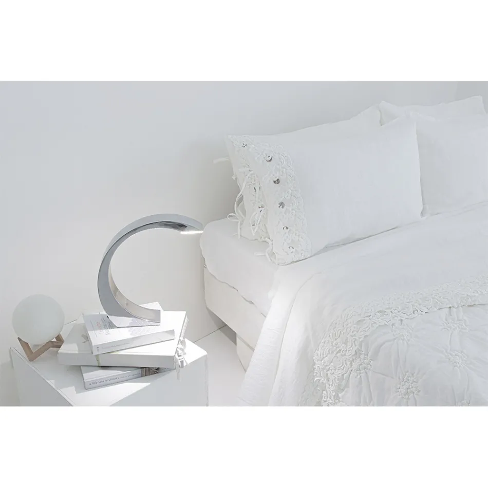 Funda de Almohada de Lino con Encaje Blanco para Cama de Diseño de Lujo Made in Italy - Kiss Viadurini