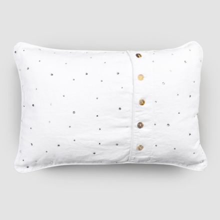 Funda de almohada de lino blanco con cristales decorativos de diseño rectangular - Cenerella Viadurini