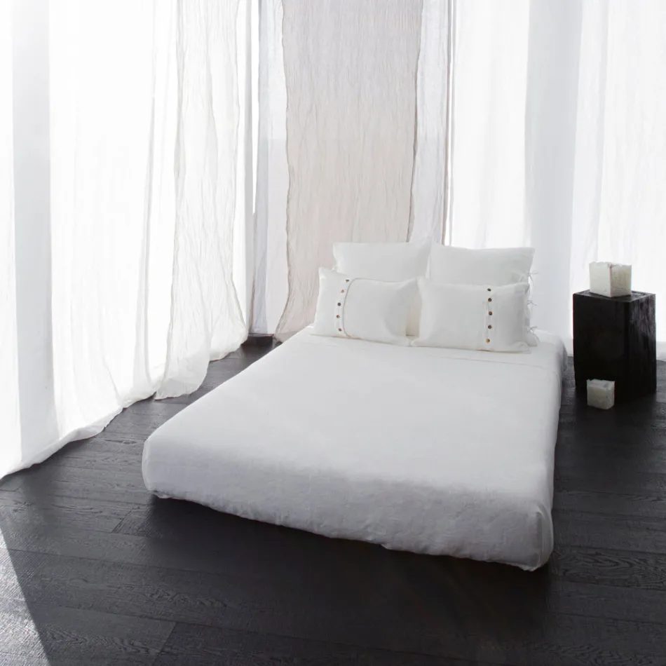 Funda de Almohada de Lino Claro Tiza o Retro con Lazos de Diseño Cuadrado - Prisco Viadurini