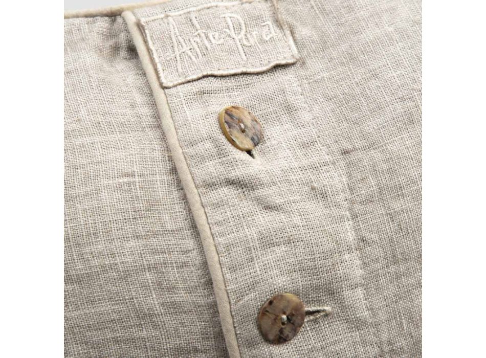 Funda de almohada de lino grueso con decoración de botones Agoya y ribetes - Mediterráneo Viadurini