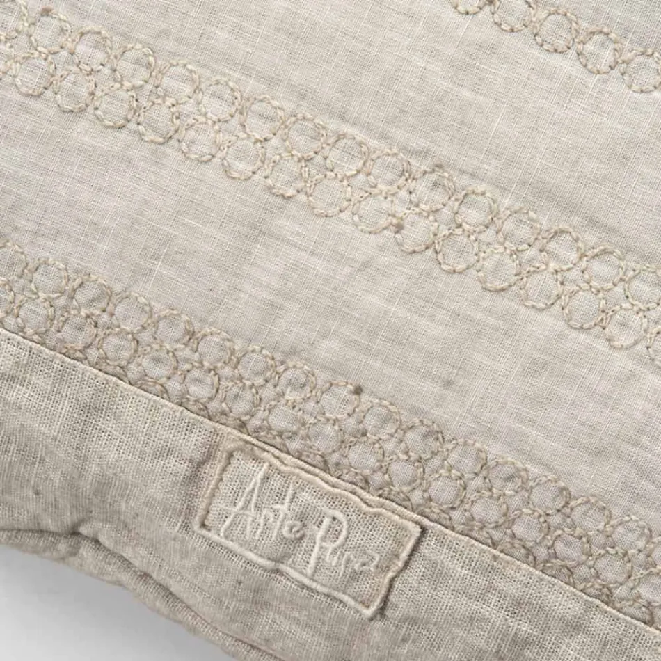 Funda de Almohada Cuadrada en Lino Tiza o Decoración Retro con Bordado de Esferas y Marco - Codo Viadurini