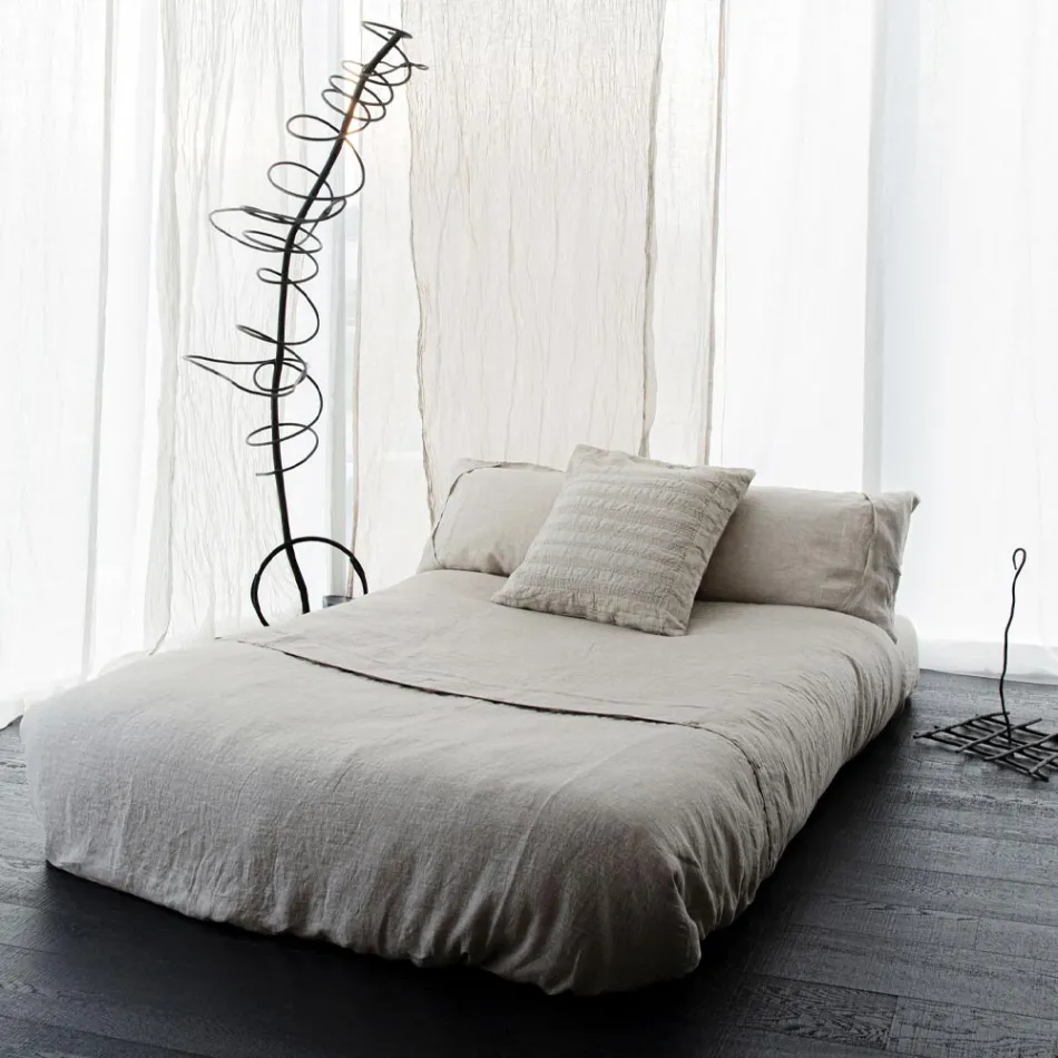 Funda de Almohada Cuadrada en Lino Tiza o Decoración Retro con Bordado de Esferas y Marco - Codo Viadurini