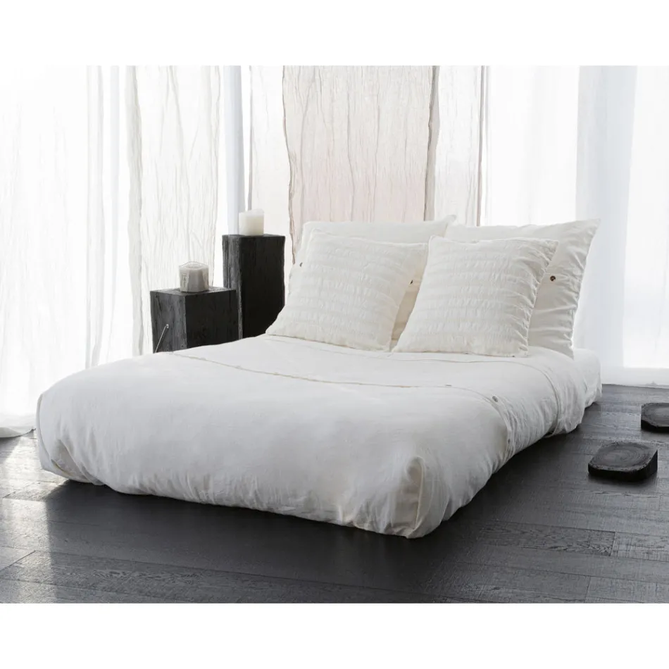 Funda de Almohada Cuadrada en Lino Tiza o Decoración Retro con Bordado de Esferas y Marco - Codo Viadurini