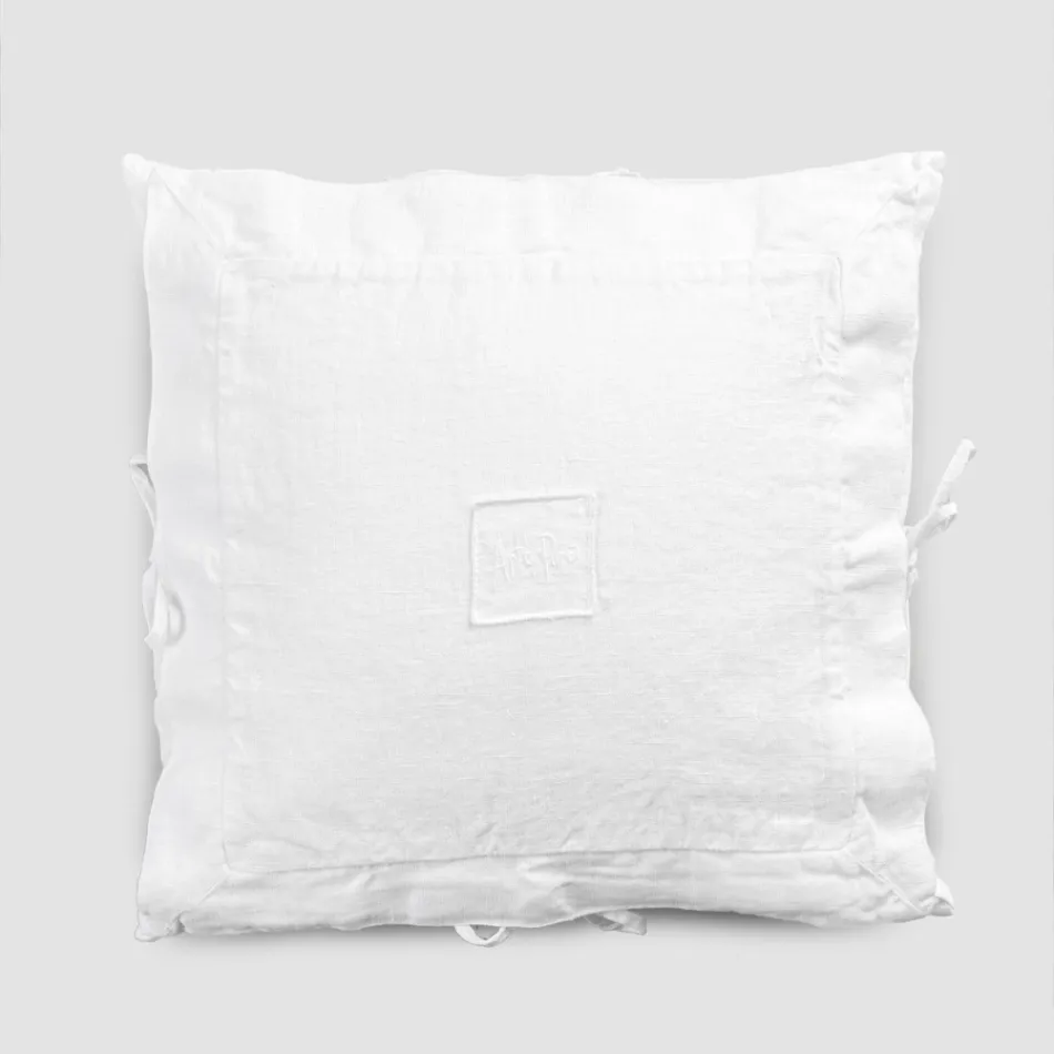 Funda de almohada cuadrada de lino pesado blanco y encajes Made in Italy - Matero Viadurini