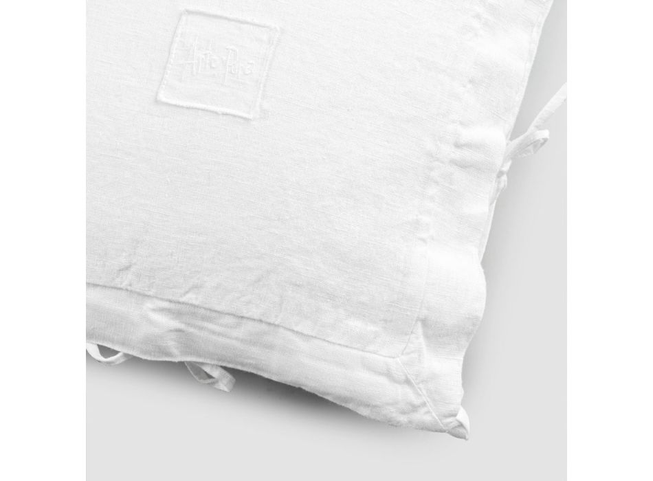 Funda de almohada cuadrada de lino pesado blanco y encajes Made in Italy - Matero Viadurini