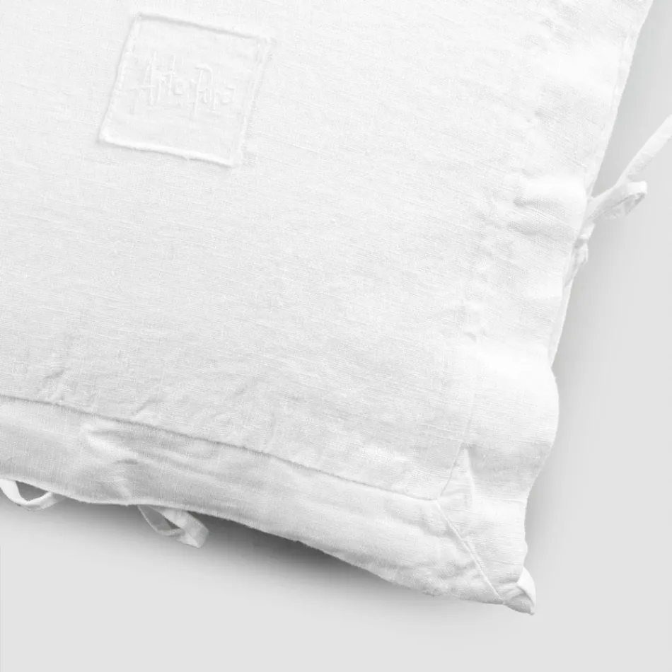 Funda de almohada cuadrada de lino pesado blanco y encajes Made in Italy - Matero Viadurini