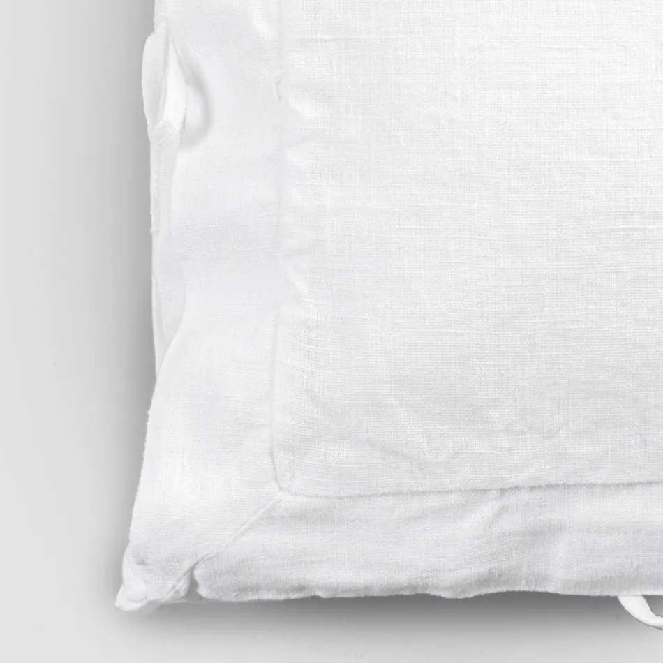 Funda de almohada cuadrada de lino pesado blanco y encajes Made in Italy - Matero Viadurini