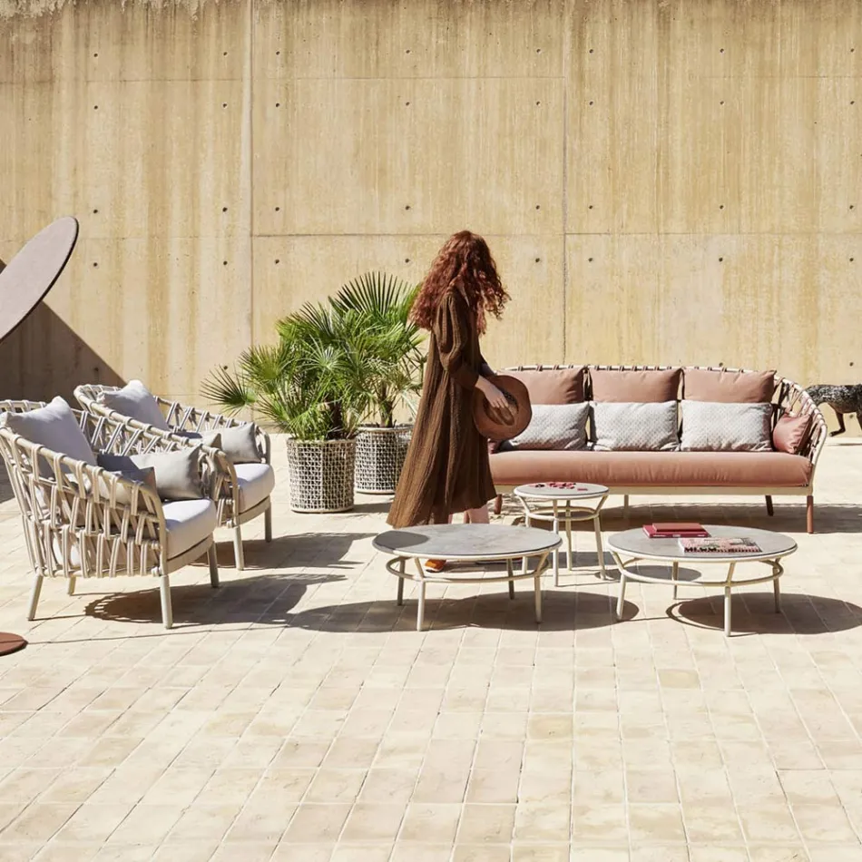 Jardinera con estructura de aluminio y tejido beige - Emma by Varaschin Viadurini