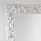 Gran espejo piso / pared blanca con la flor marco de madera Viadurini