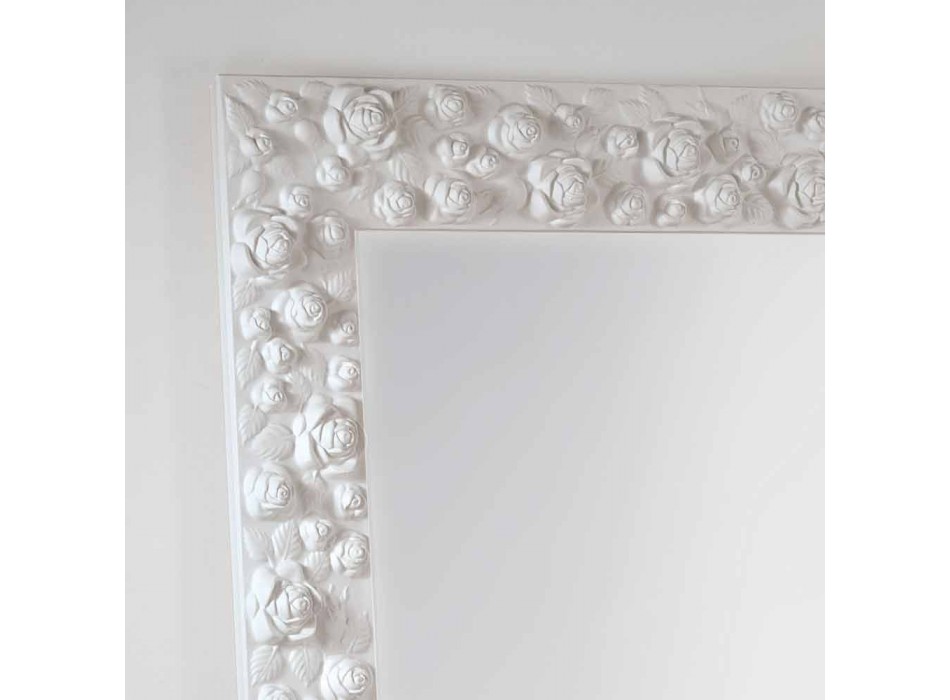 Gran espejo piso / pared blanca con la flor marco de madera Viadurini