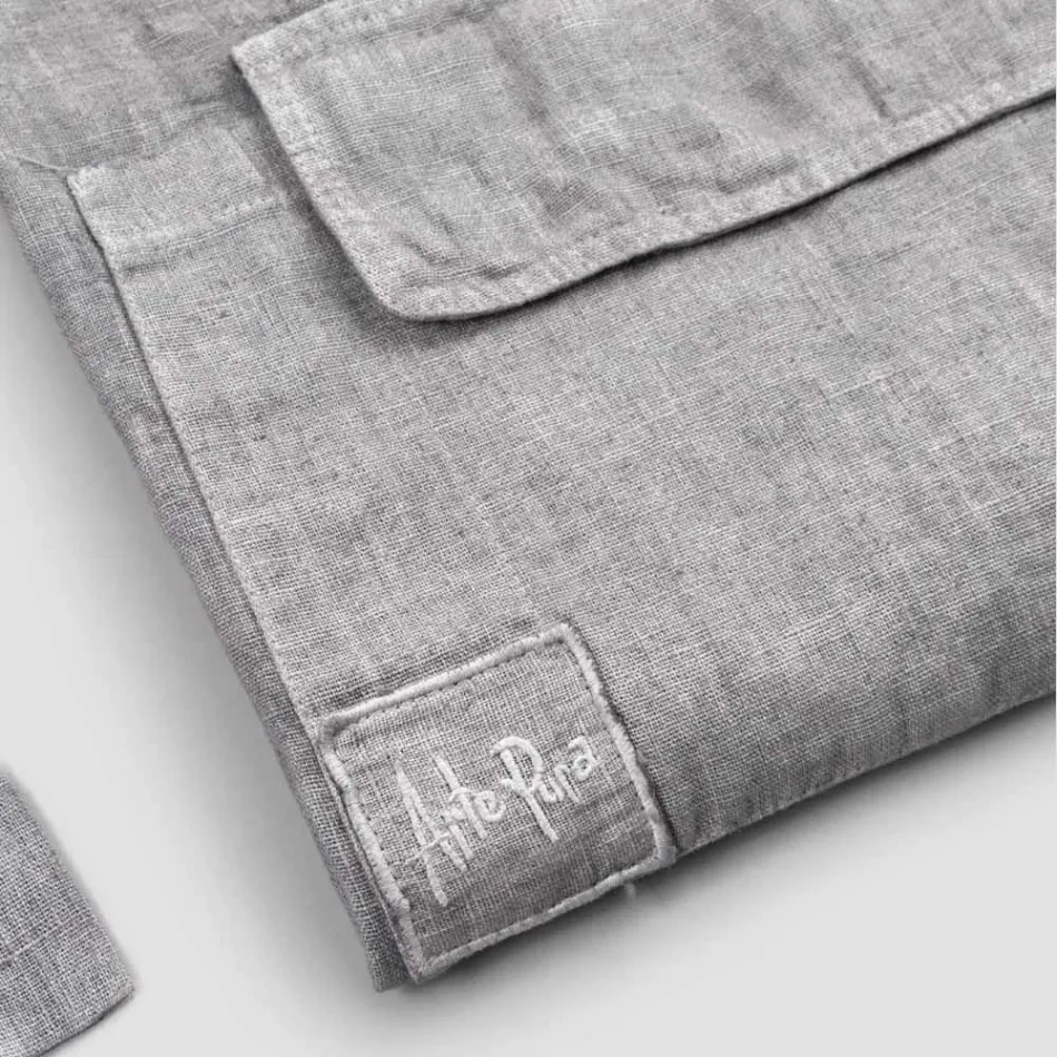 Delantal de Cocina de Lino Gris Antracita Modelo Bajo con Bolsillo - Flick Viadurini