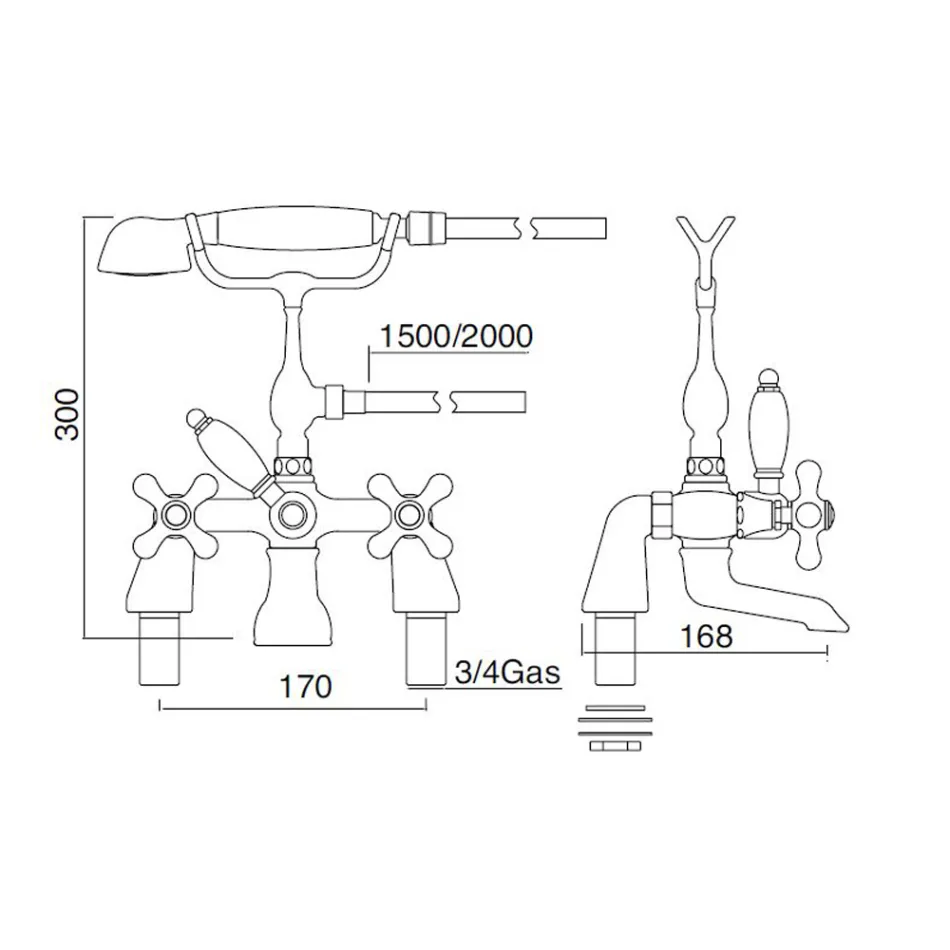 Grupo borde de bañera clásico con teleducha de latón Made in Italy - Ercolina Viadurini