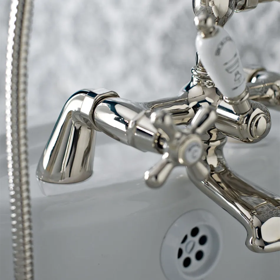 Grupo borde de bañera clásico con teleducha de latón Made in Italy - Ercolina Viadurini