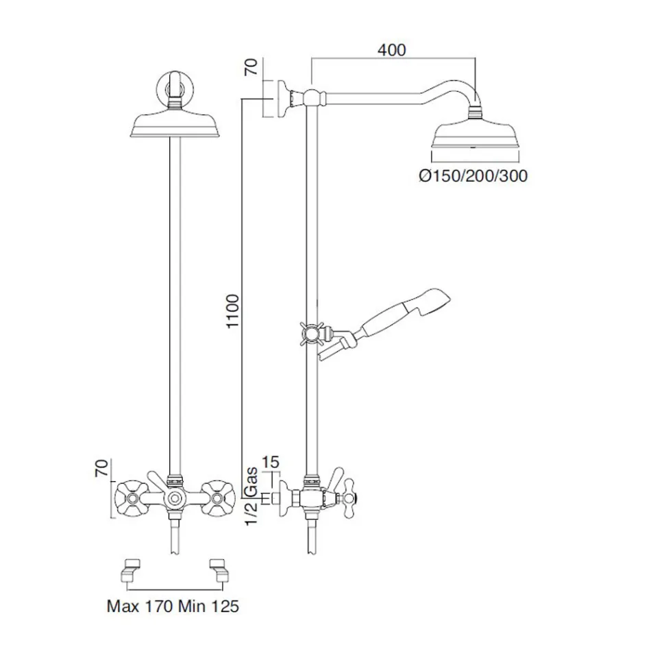 Grupo de ducha Classic Duplex en latón con rociador 3 tamaños - Ercolina Viadurini