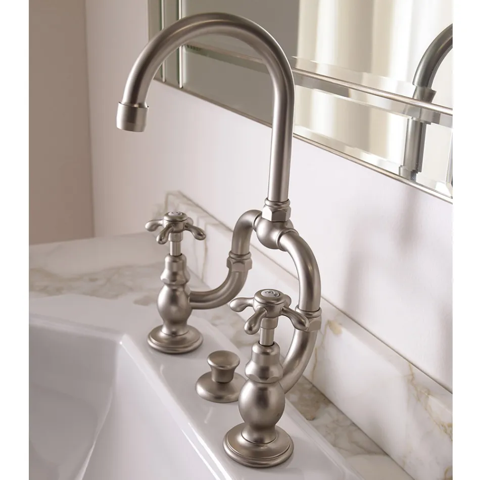 Grupo mezclador vintage para lavabo puente en latón Made in Italy - Klarisa Viadurini